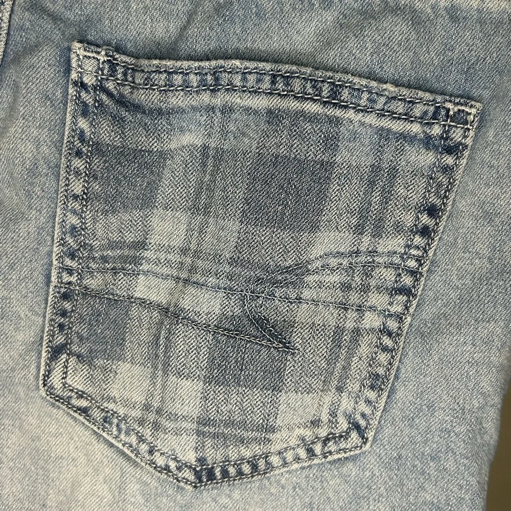 American Eagle Highest Rise Mom Short Blue Plaid Denim Women’s Size 4 Preppy
